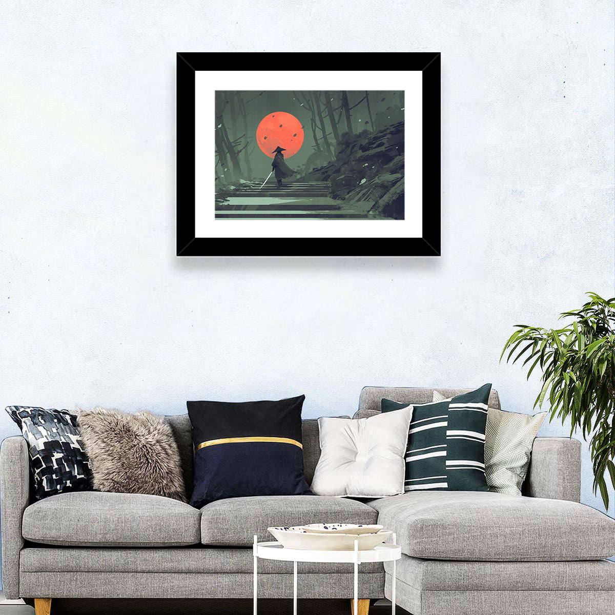 Samurai Under Red Moon Wall Art
