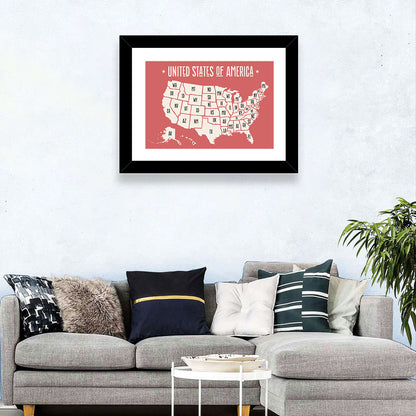 United States Map with State Abbreviations Wall Art