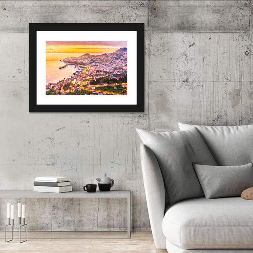 Funchal Harbor at Golden Hour Wall Art in a room, landscape