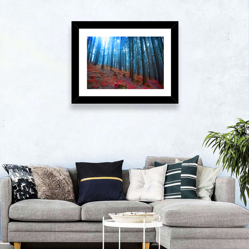 Enchanted Red Moss Forest Wall Art