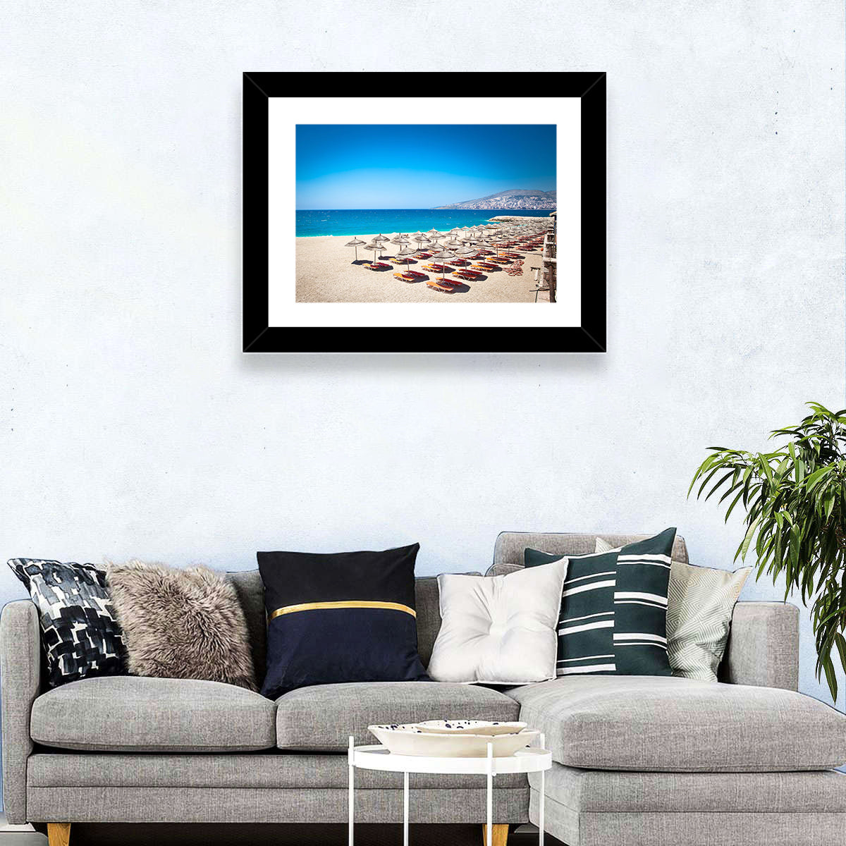 Mango Beach Umbrellas Wall Art in a room, landscape