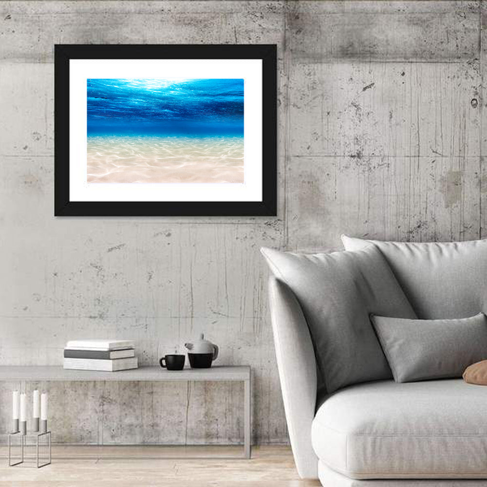 Sunlit Sandy Seabed Wall Art in a room, landscape