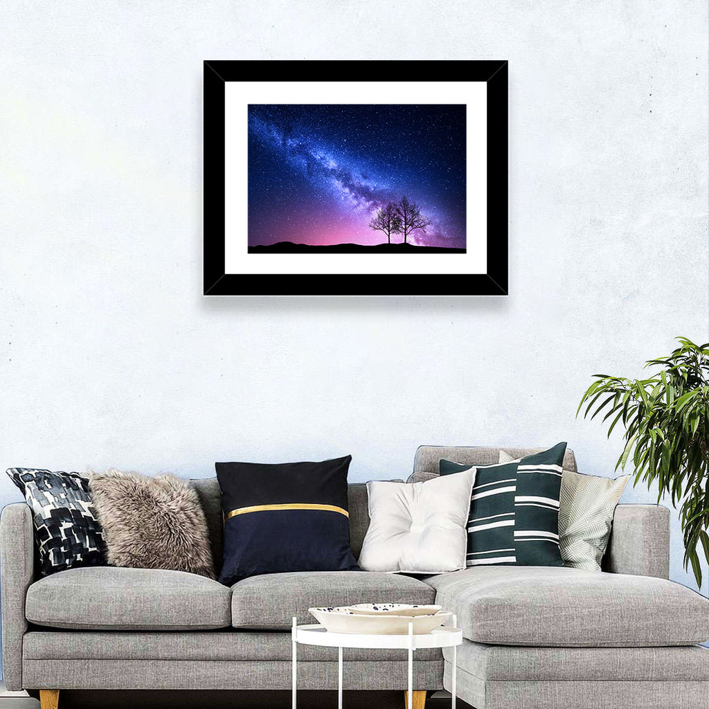 Milky Way Nebula Sky with Silhouetted Trees Wall Art