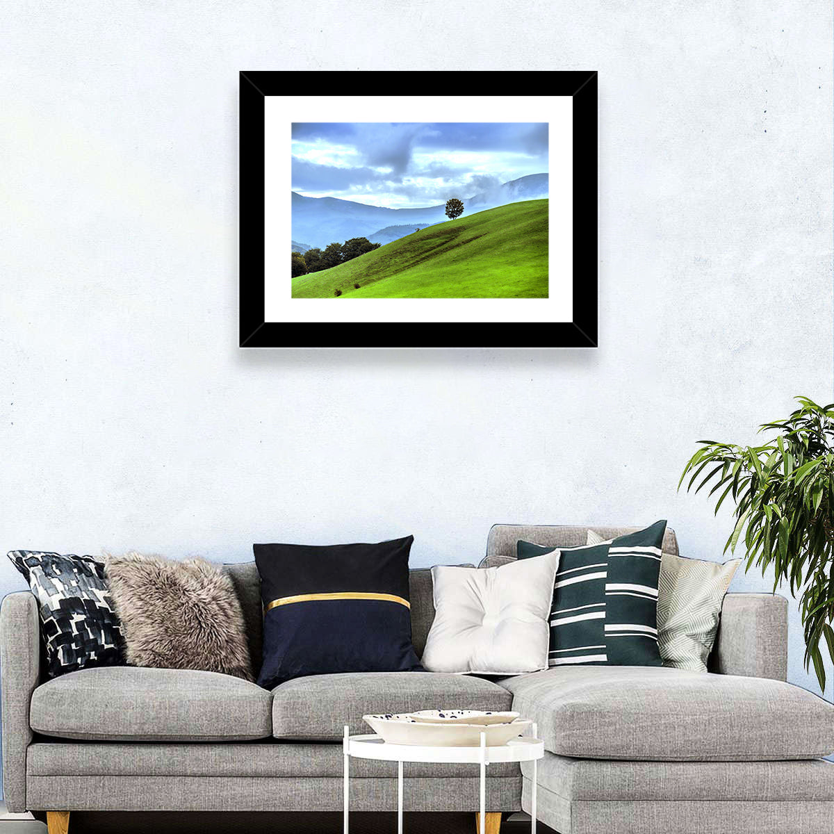 Talish Hillside with Lone Tree Wall Art in a room, landscape