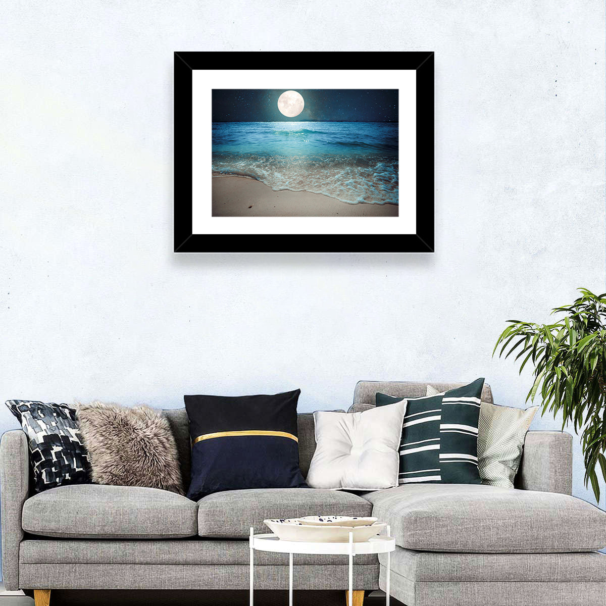 Full Moon Over Beach Wall Art
