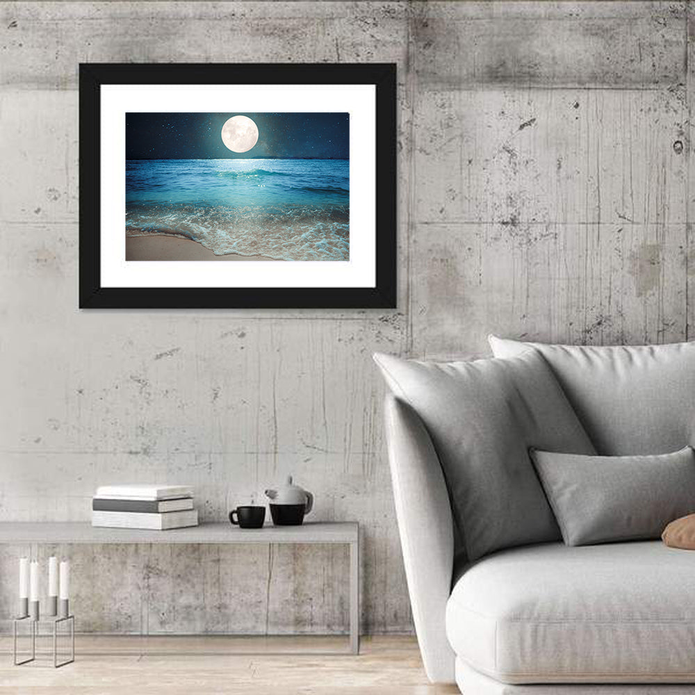 Full Moon Over Beach Wall Art