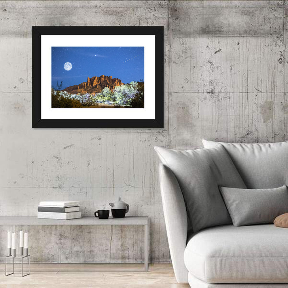Moonlit Superstition Mountains Arizona Wall Art in a room, landscape