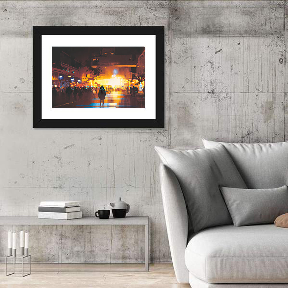 Futuristic Neon Cityscape Wall Art