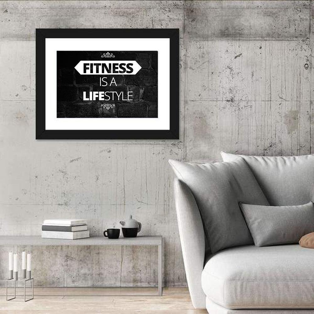 Fitness Is a Lifestyle Brick Quote Wall Art in a room, landscape