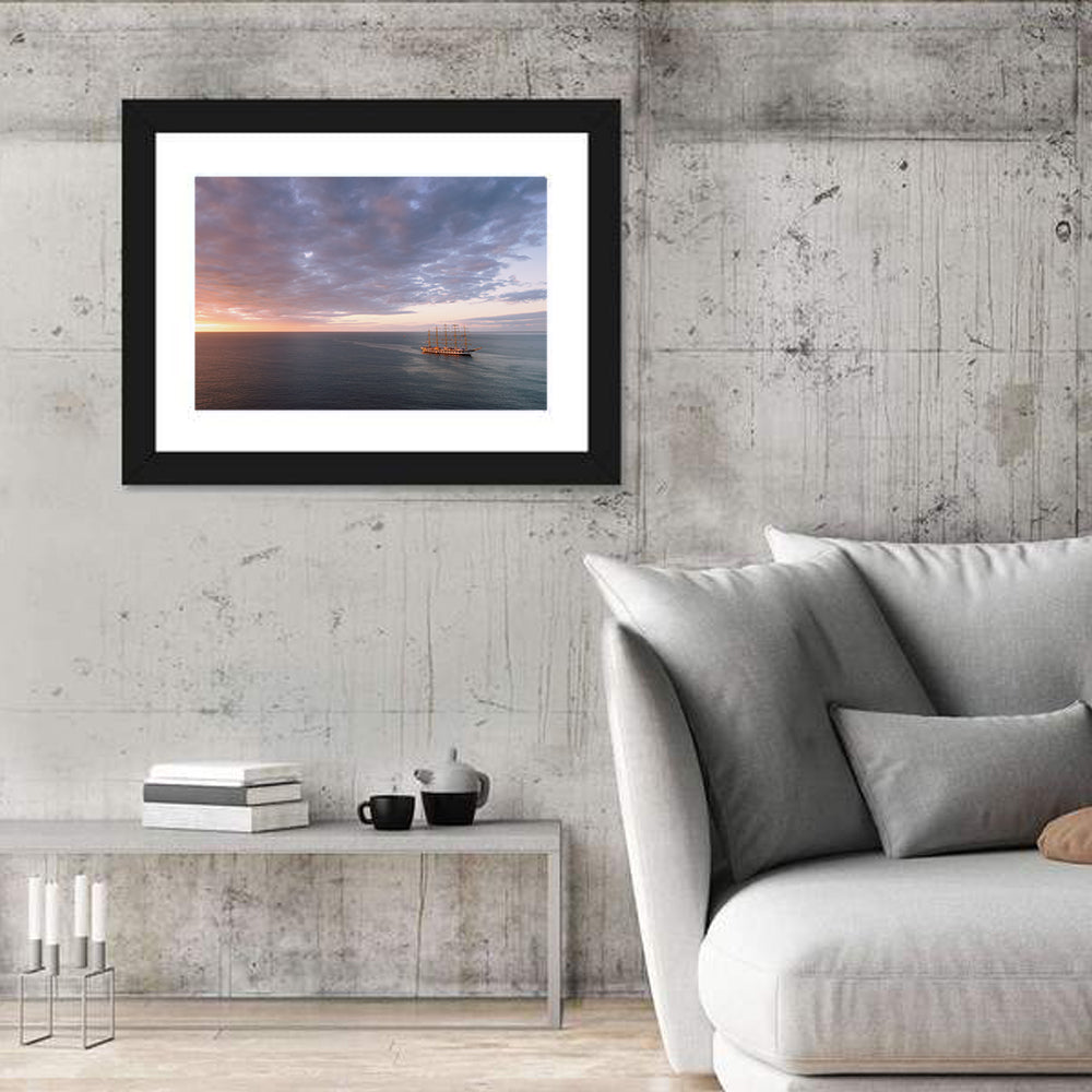 Sunlit Tall Ship at Sea Wall Art