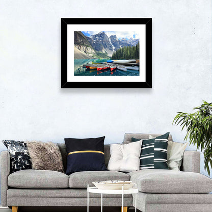 Moraine Lake Canoes at Lake Louise Wall Art