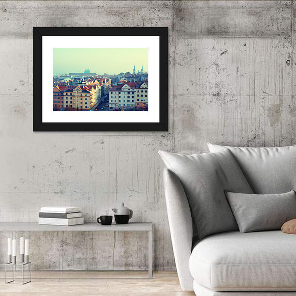 Prague Rooftops with St. Vitus Cathedral Wall Art in a room, landscape