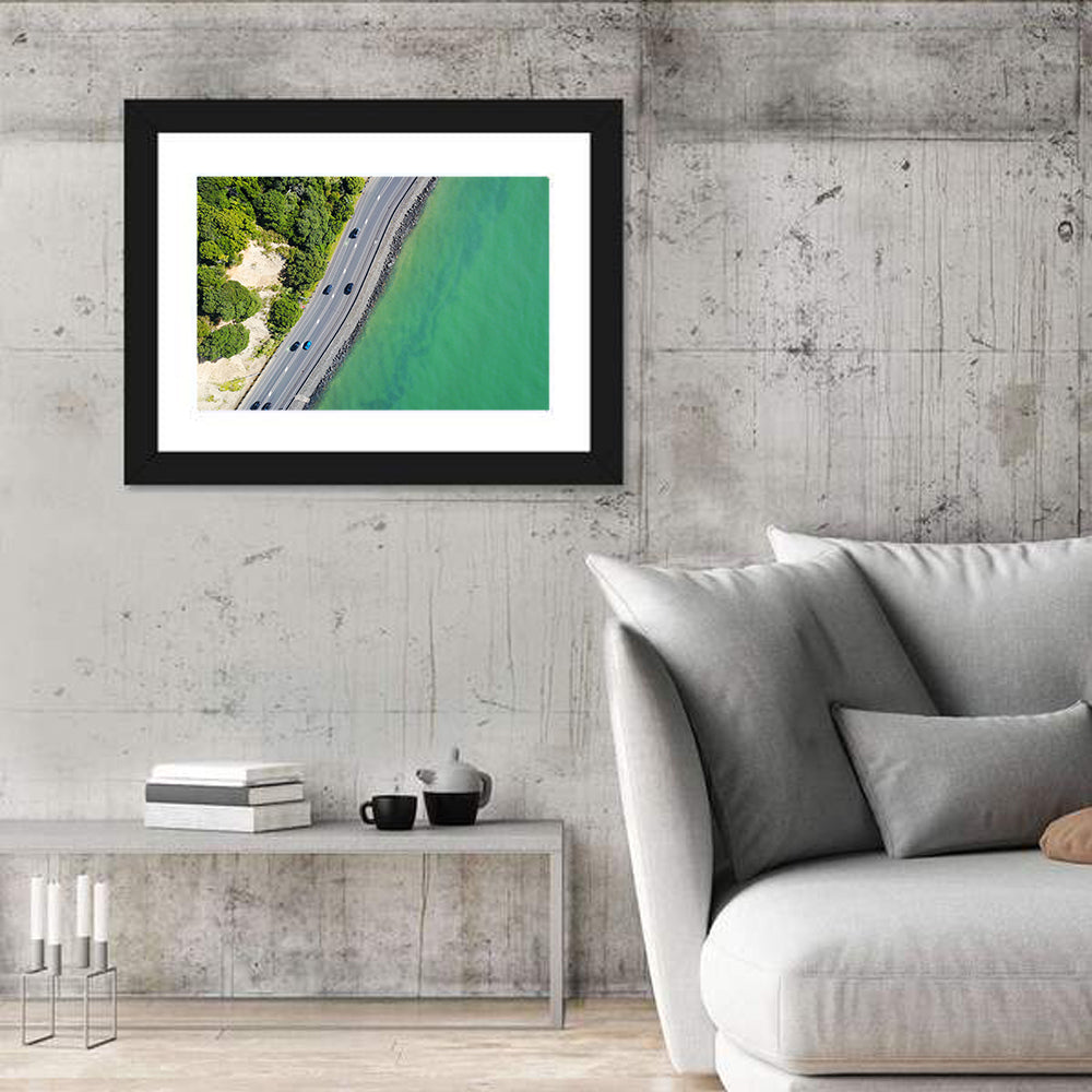 Auckland Coastal Highway Aerial View Wall Art in a room, landscape