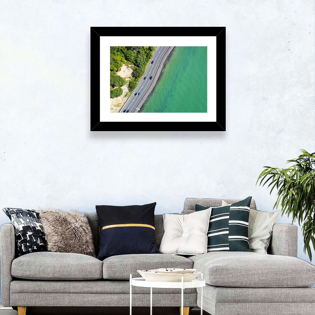 Auckland Coastal Highway Aerial View Wall Art in a room, landscape