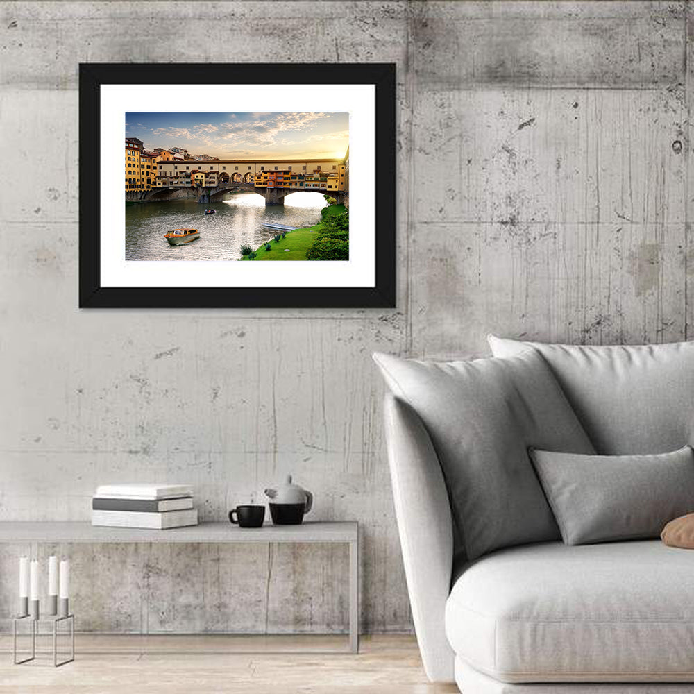 Ponte Vecchio at Golden Hour Wall Art in a room, landscape