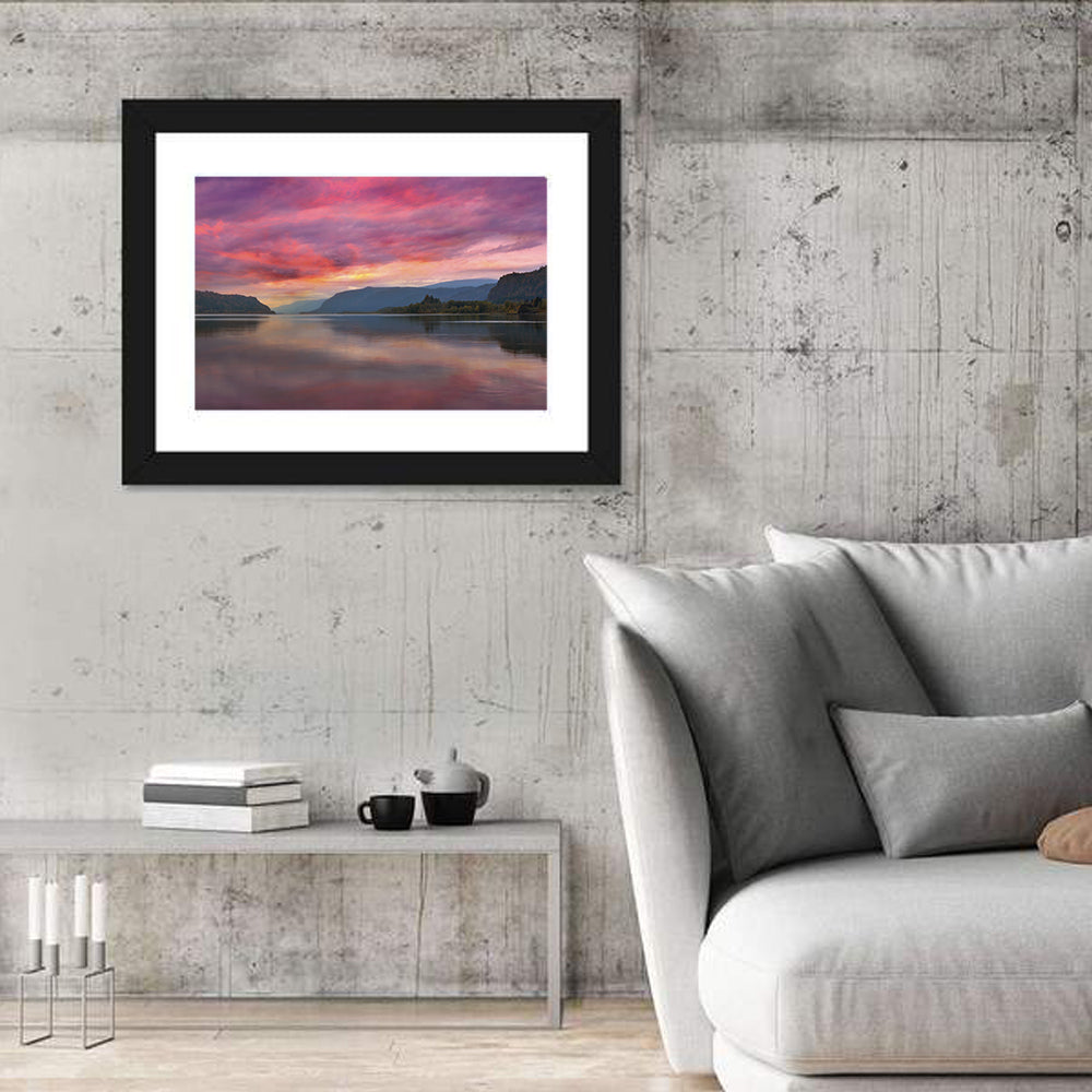 Sunrise Over River Gorge Wall Art in a room, landscape