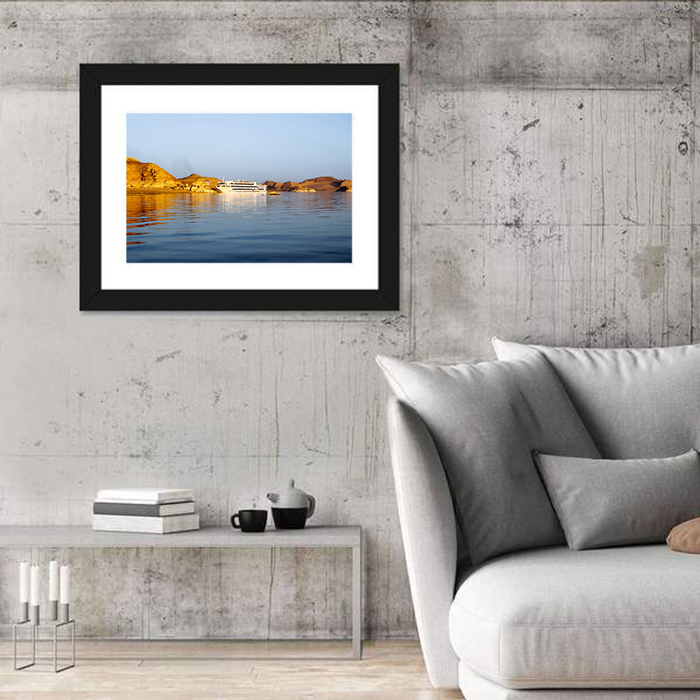 Lake Nasser Cruise Ship at Golden Hour Wall Art in a room, landscape