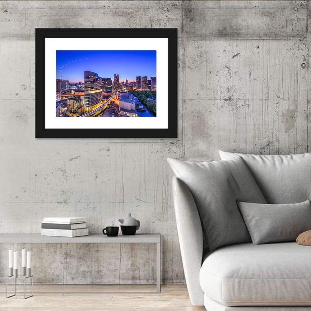 Tokyo Monorail Light Trails at Twilight Wall Art in a room, landscape