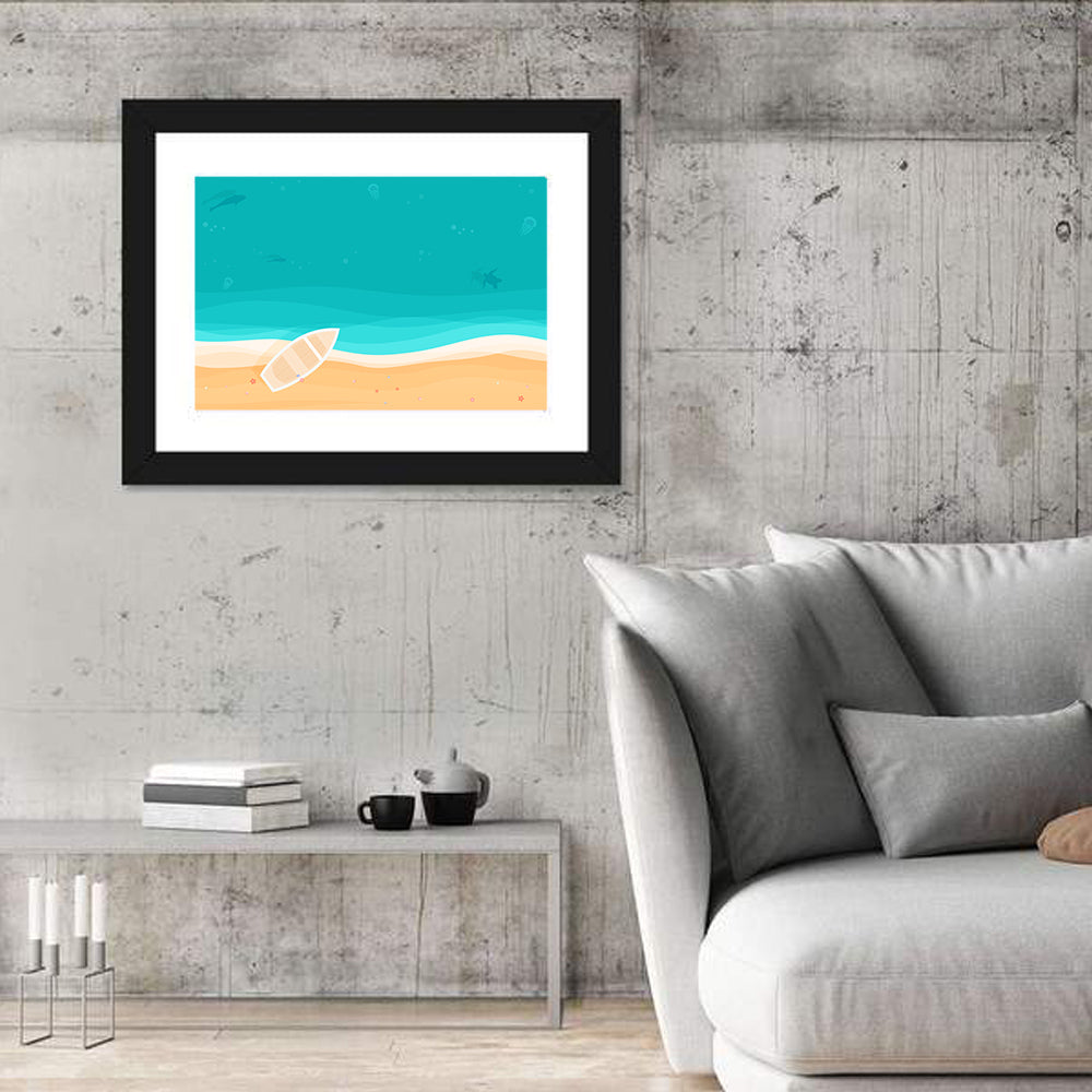Sandy Beach Aerial Illustration Wall Art in a room, landscape