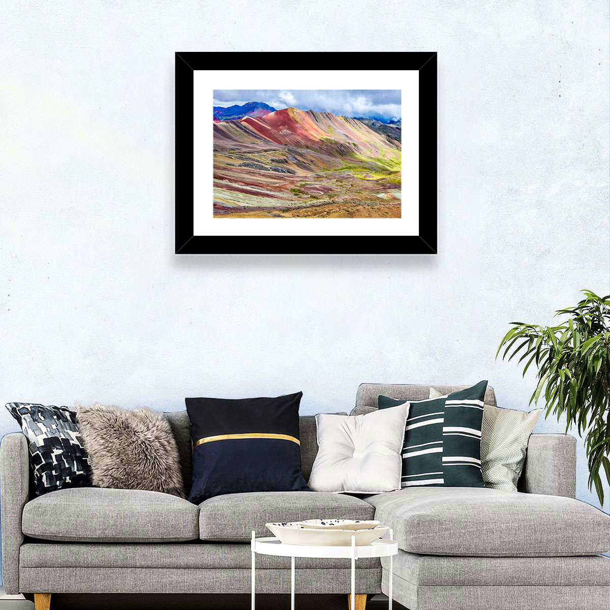 Vinicunca Rainbow Mountain Peru Wall Art in a room, landscape