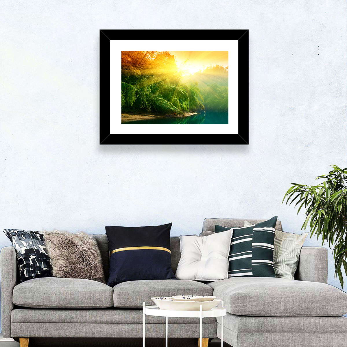 Golden Bamboo Riverbank Wall Art
