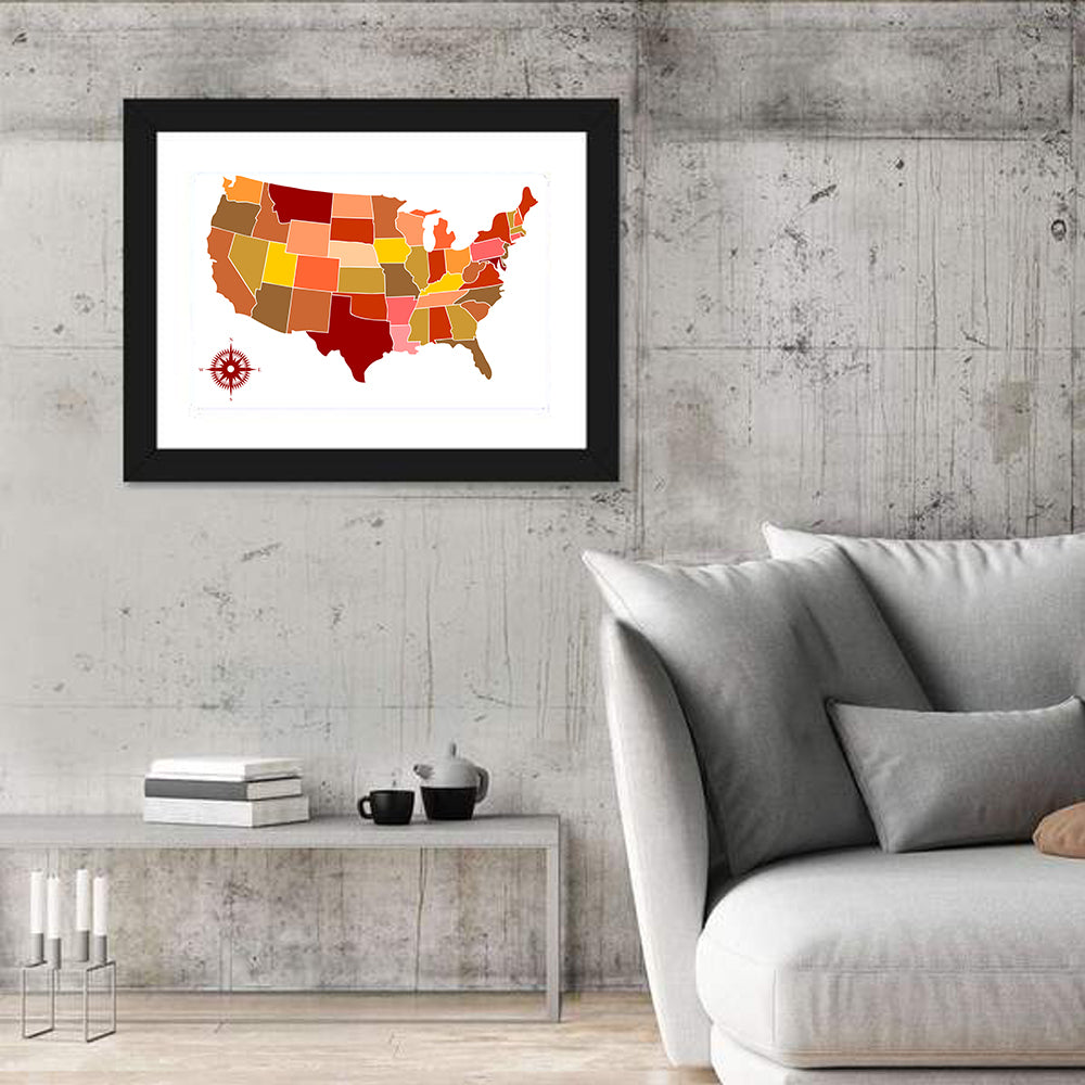 Stylized United States Map Wall Art in a room, landscape