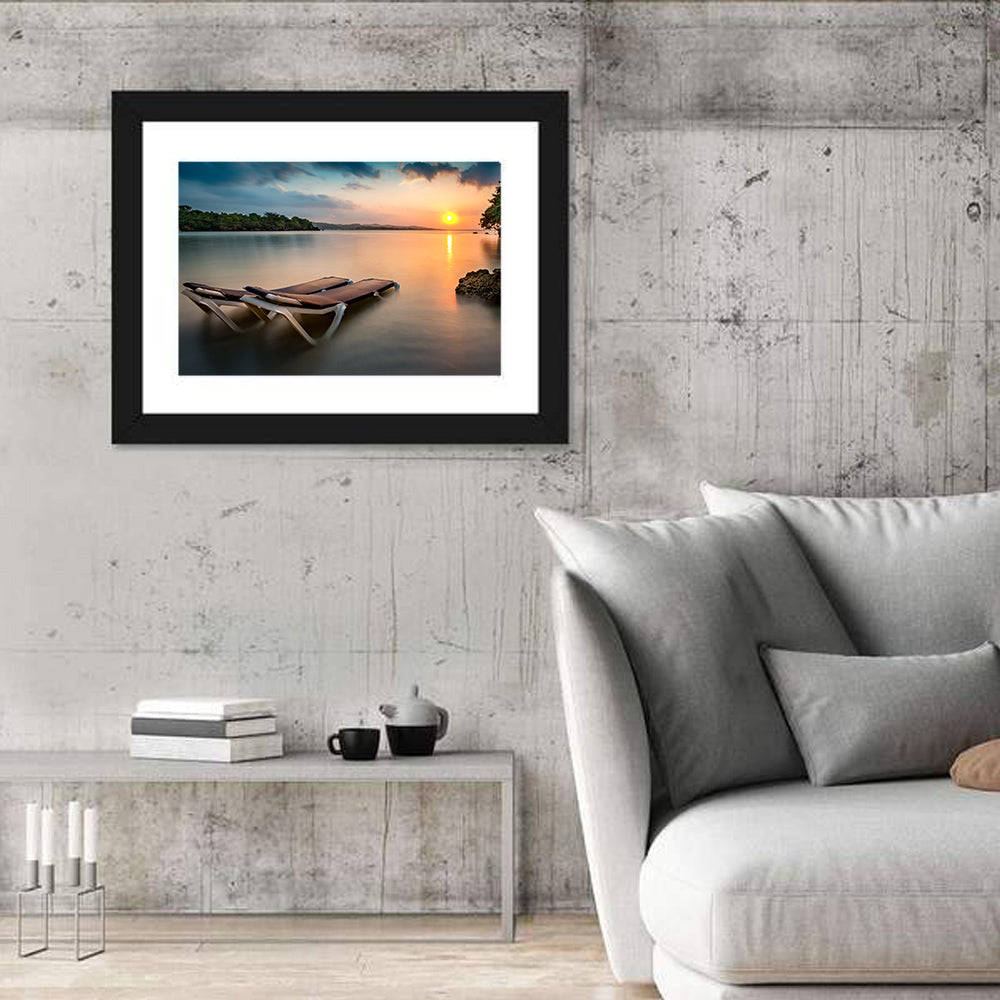 Sunset Over Coastal Lounge Chairs Wall Art