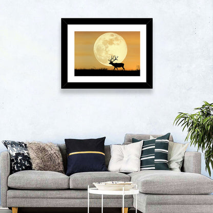 Bull Elk Silhouette Under Supermoon Wall Art