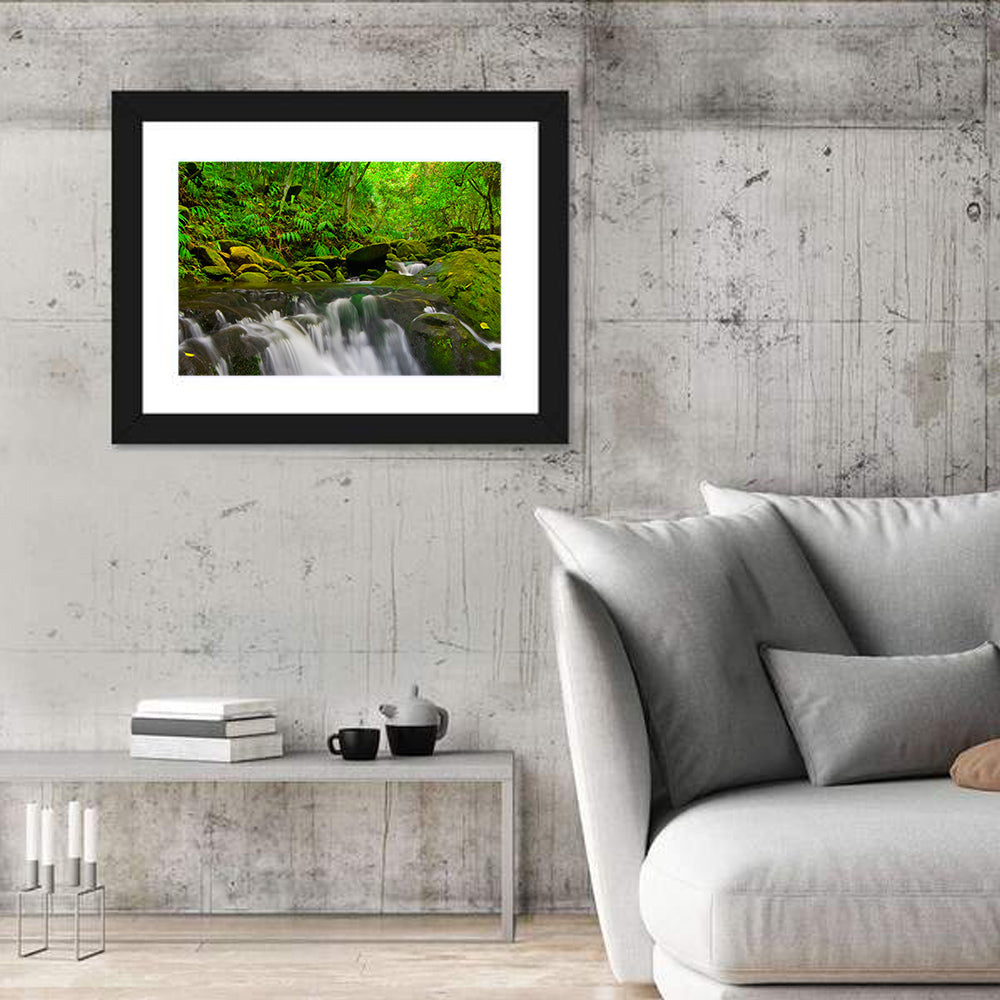 Emerald Jungle Stream Wall Art in a room, landscape