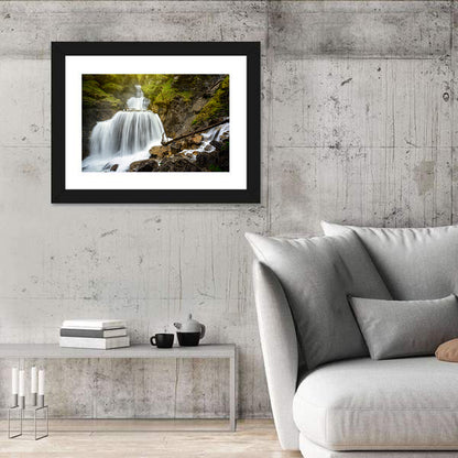 White Cascade Over Mossy Rocks Wall Art