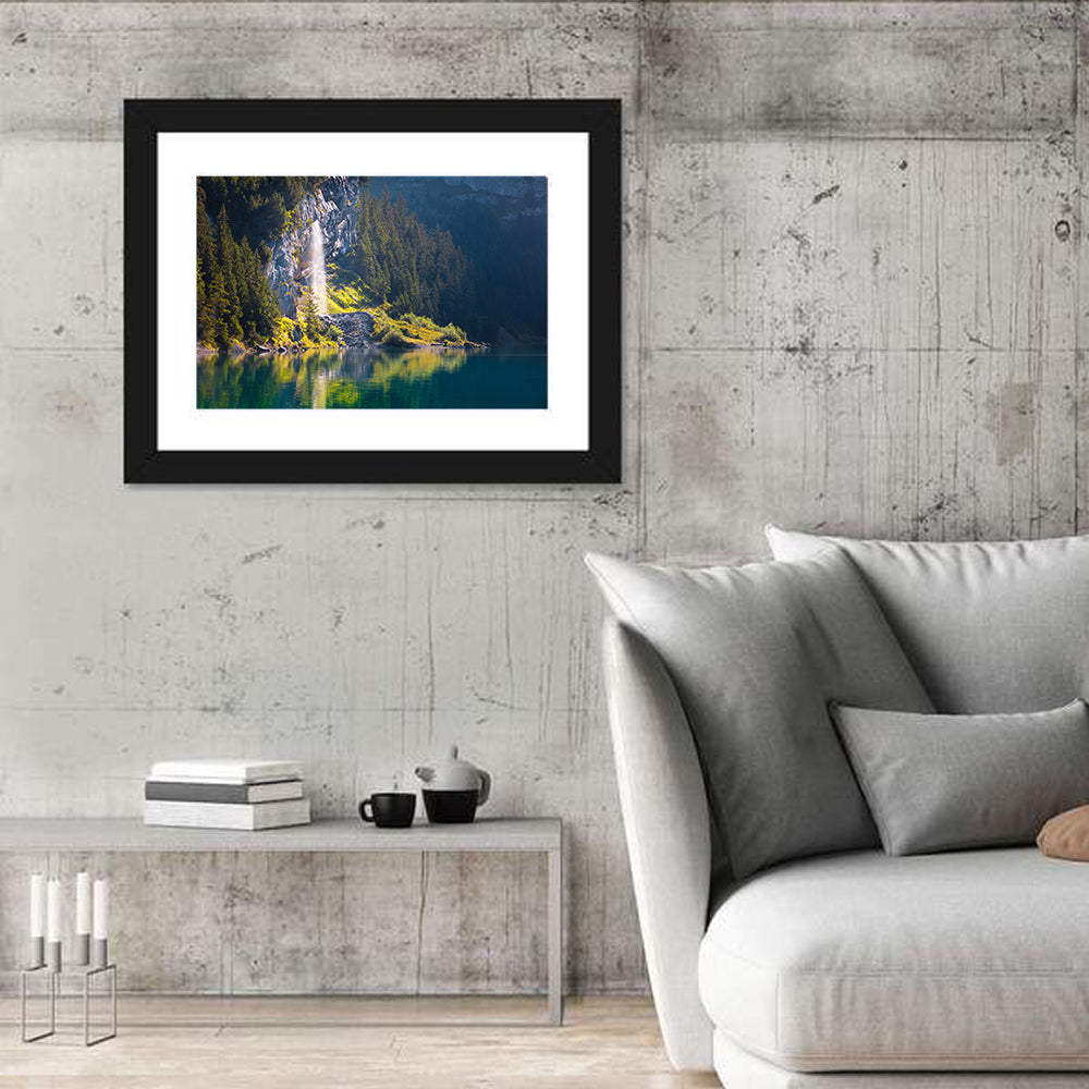 Lake Oeschinen Waterfall Reflection Wall Art