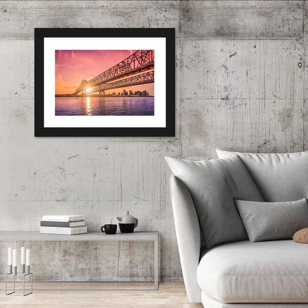 Crescent City Connection at Sunset Wall Art in a room, landscape