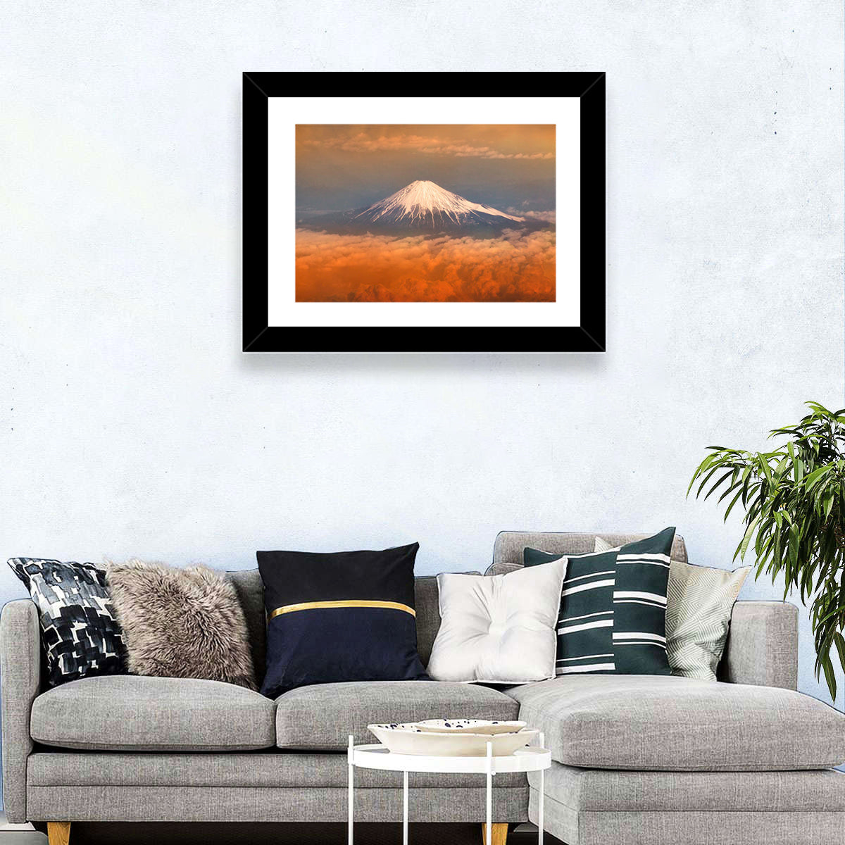 Snow-capped Mount Fuji at Sunset Wall Art in a room, landscape