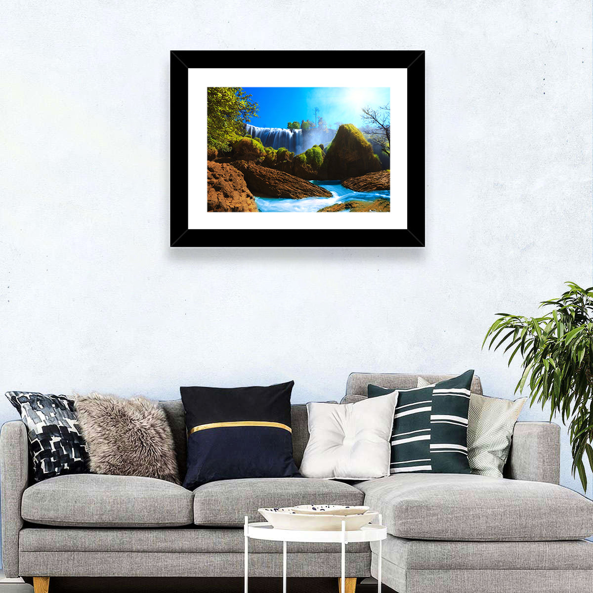 Sunlit Turquoise Waterfall Wall Art