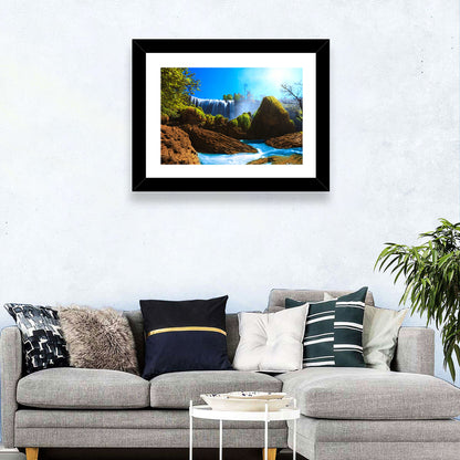 Sunlit Turquoise Waterfall Wall Art