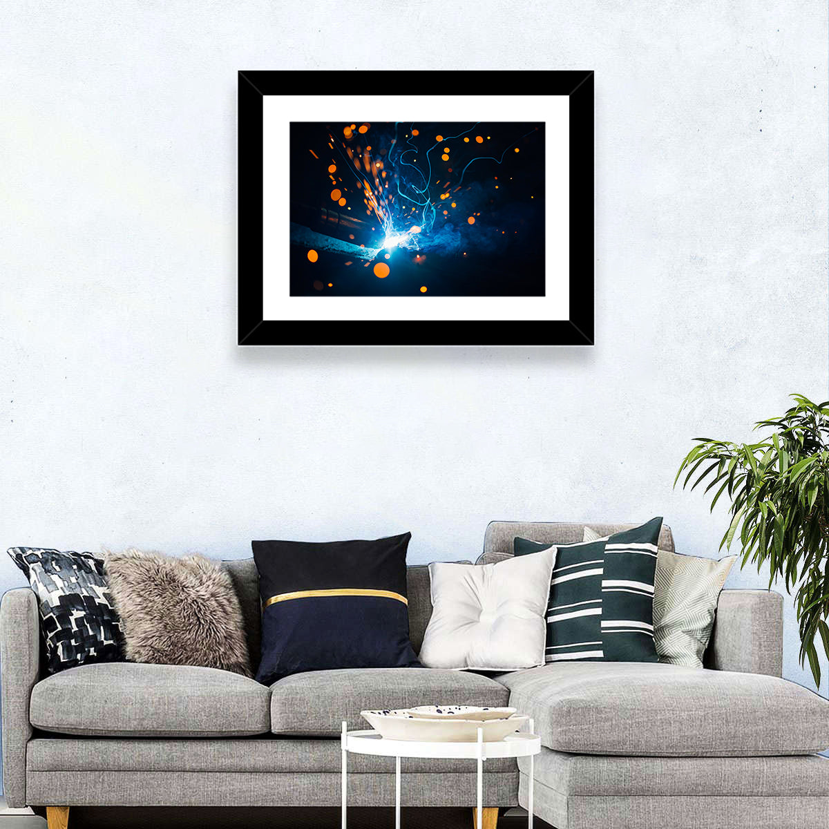 Bright Blue Welding Sparks Wall Art