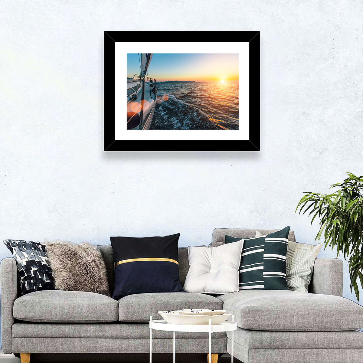 Sunset Sail from Deck Wall Art in a room, landscape