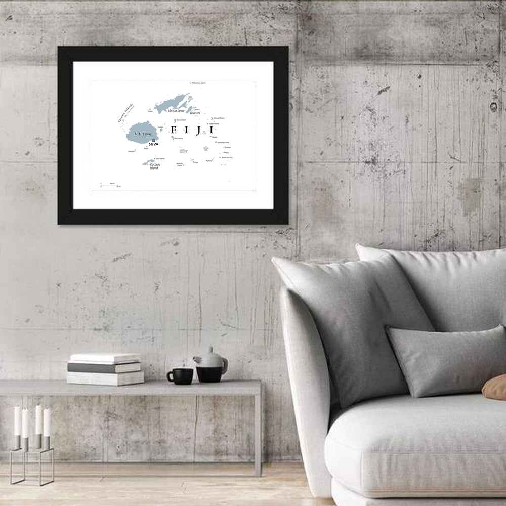 Fiji Islands Political Map Wall Art in a room, landscape