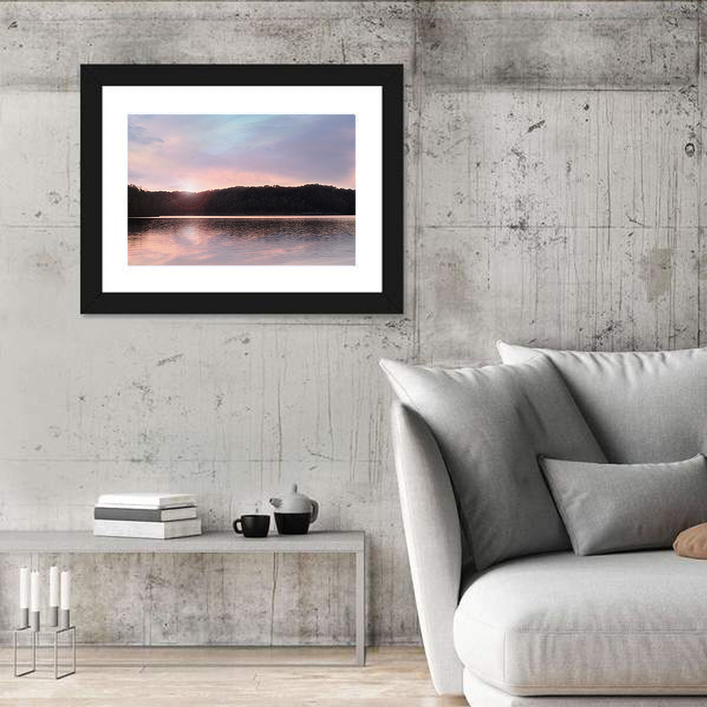 Lake Cumberland Sunset Wall Art in a room, landscape