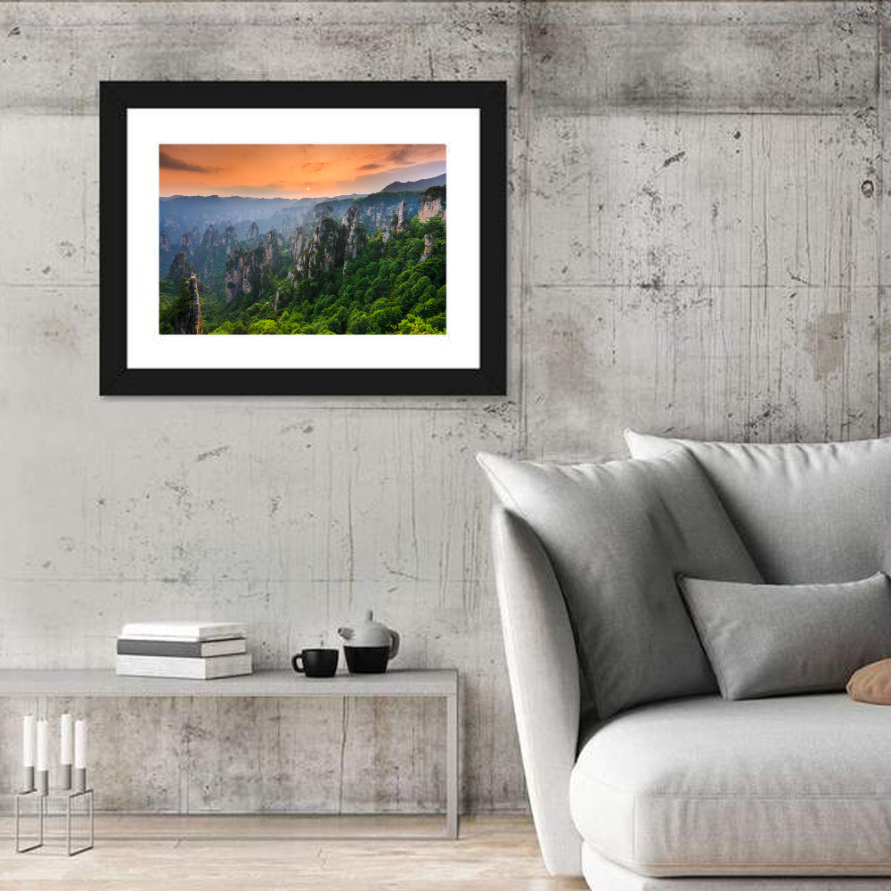 Zhangjiajie Forest at Sunset Wall Art in a room, landscape
