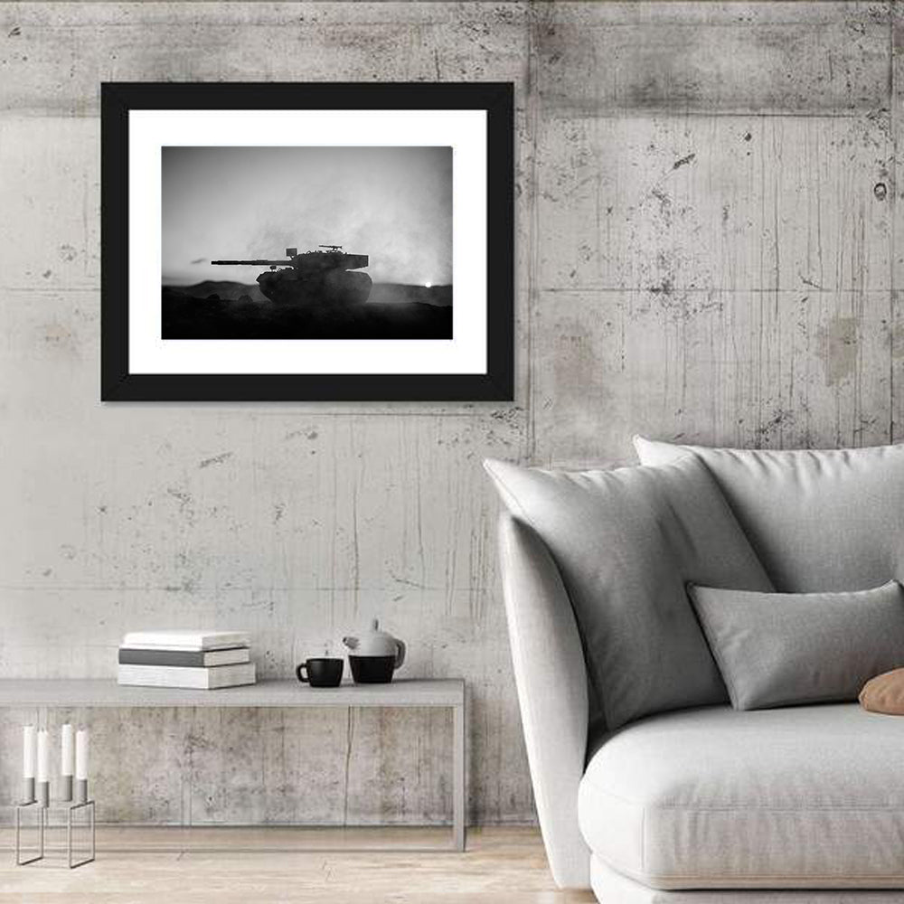German Tank Desert Silhouette Wall Art in a room, landscape