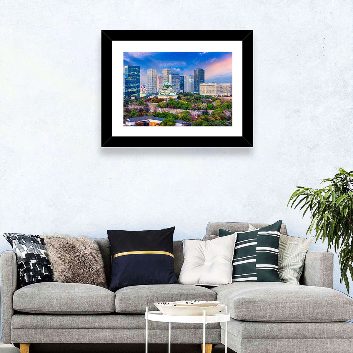 Osaka Castle Skyline at Dusk Wall Art in a room, landscape