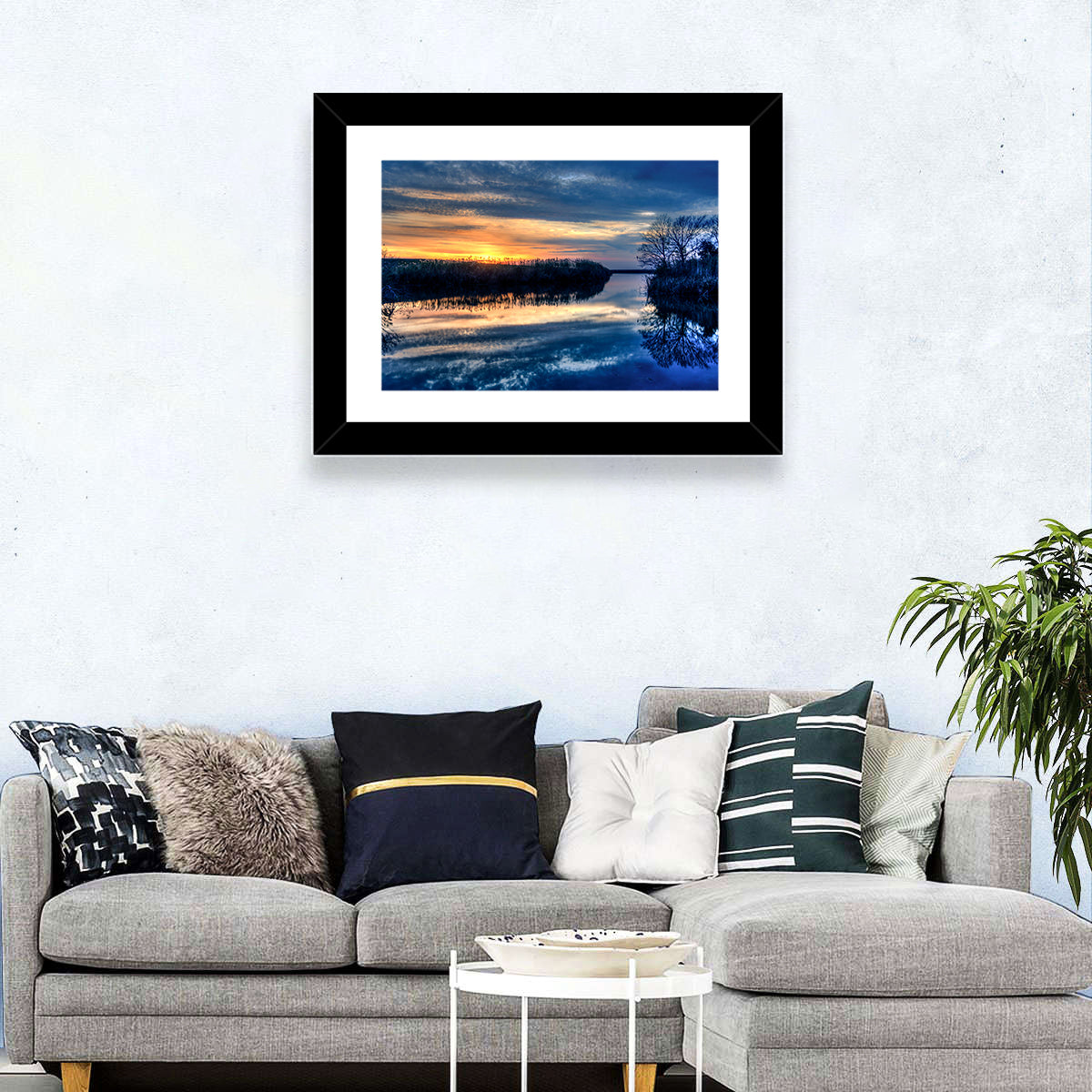 Louisiana Bayou Sunset Wall Art in a room, landscape
