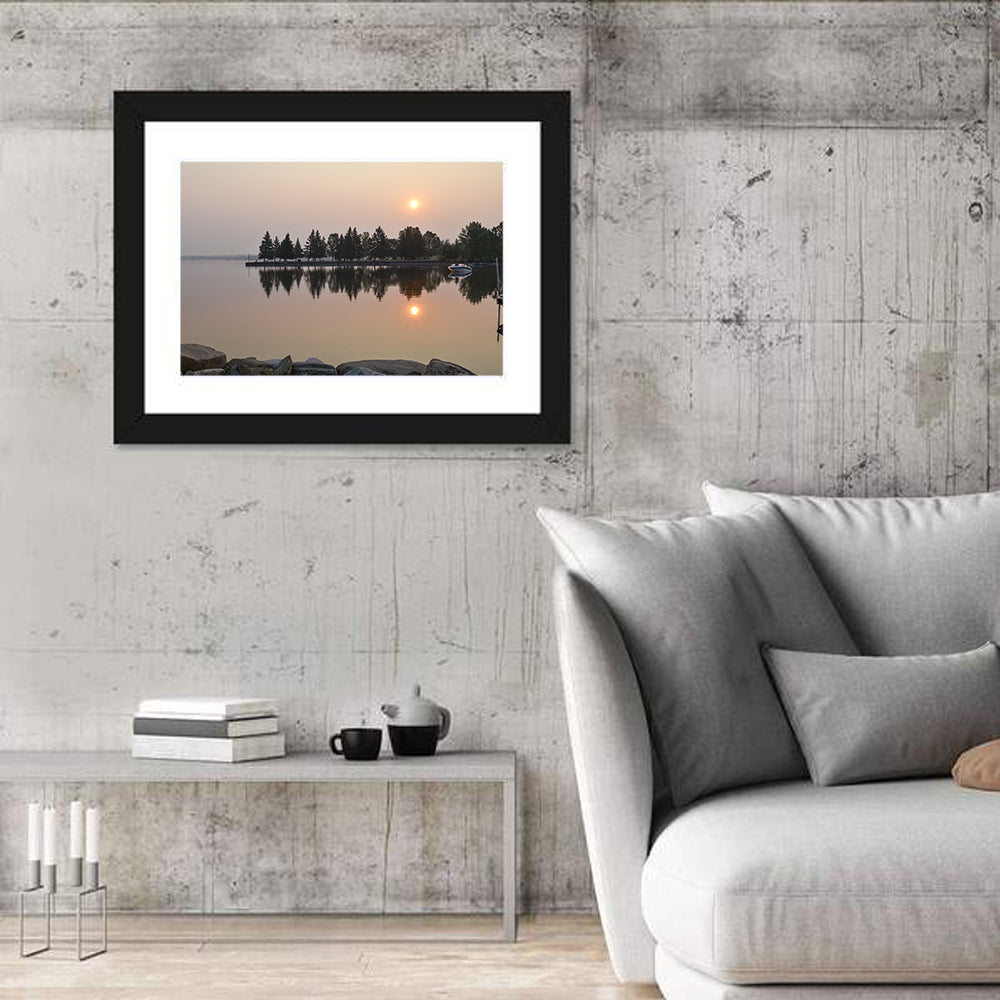 Sylvan Lake Sunset Reflection Wall Art in a room, landscape