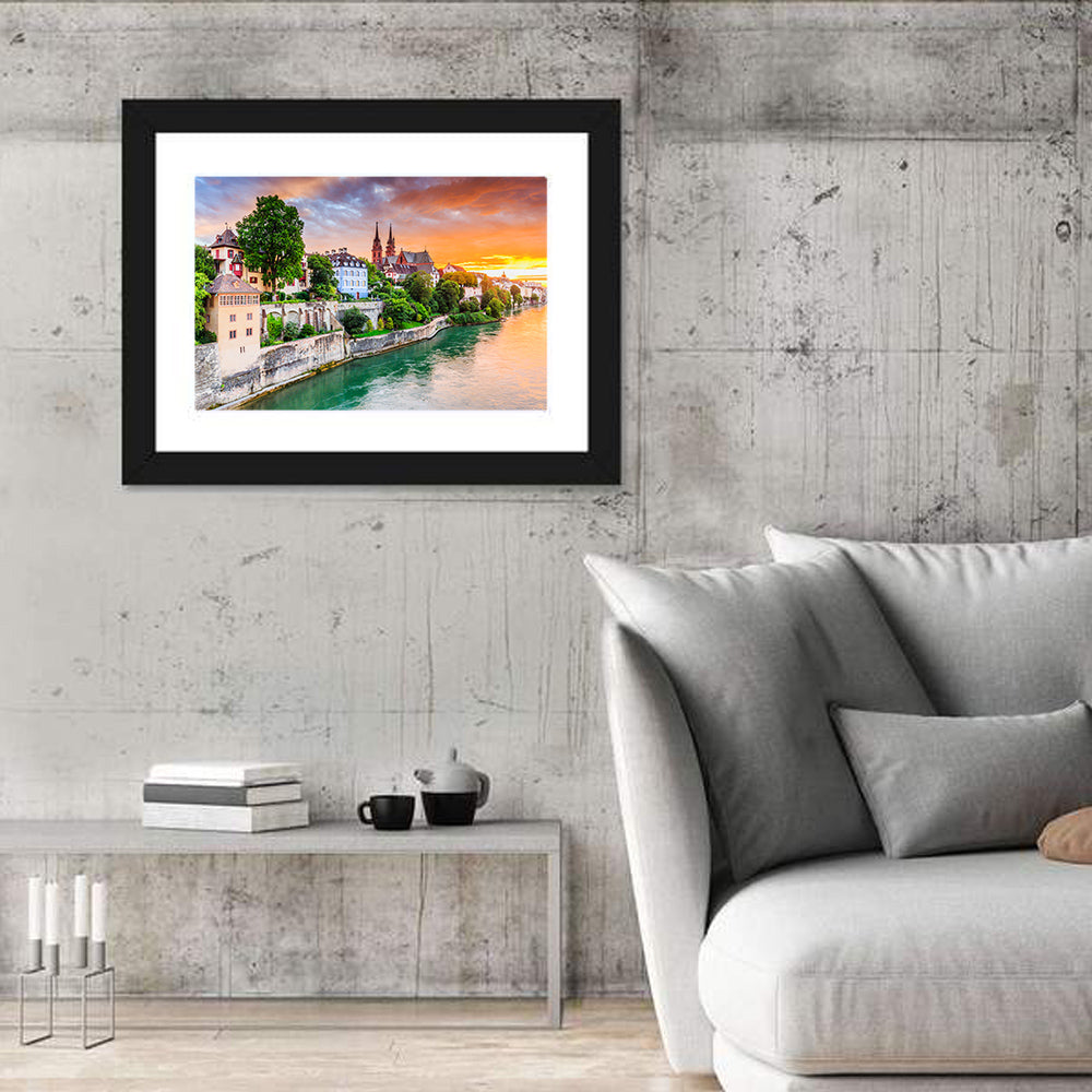 Basel Old Town at Sunset Wall Art in a room, landscape