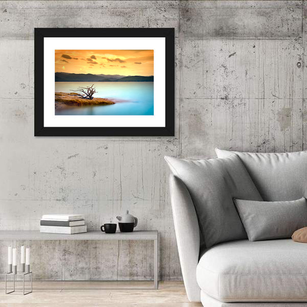 Gnarled Driftwood at Turquoise Lake Wall Art