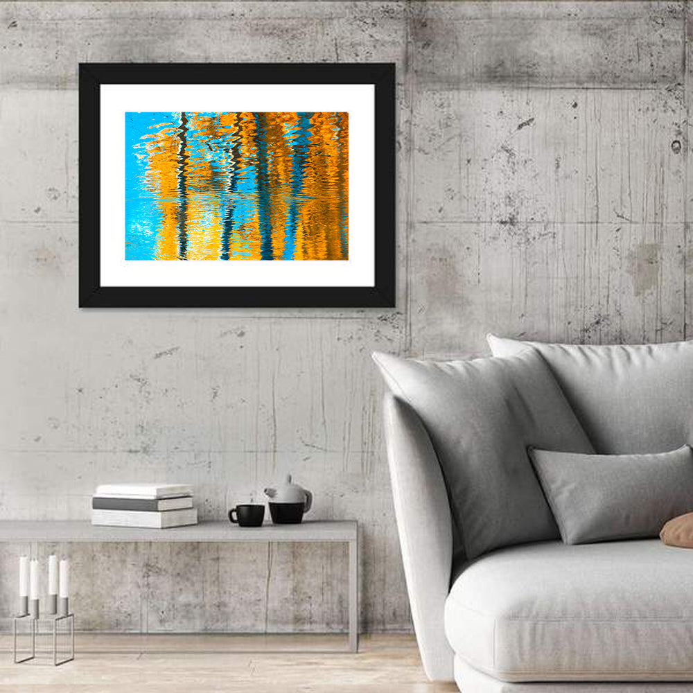 Blue Autumn Reflection Wall Art in a room, landscape