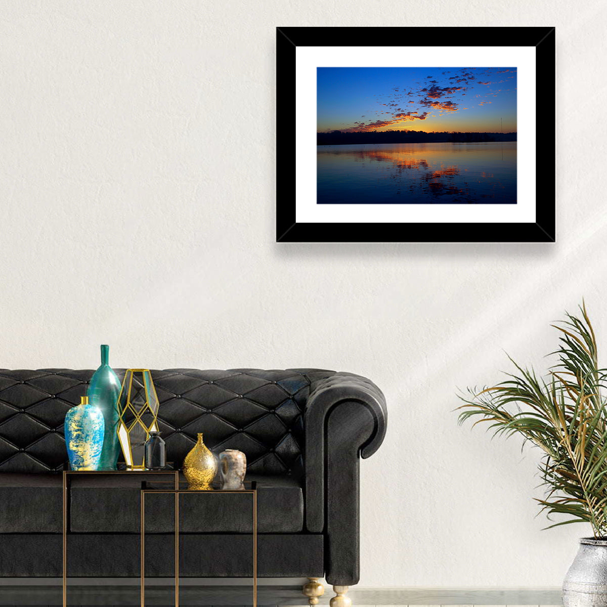 Lake Livingston Sunset Reflection Wall Art in a room, landscape