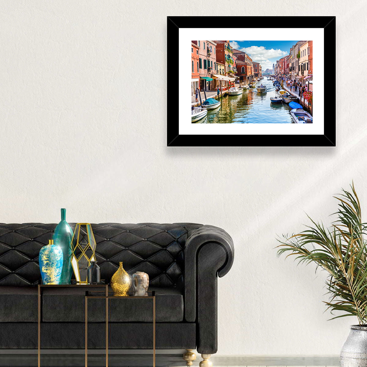 Sunlit Burano Canal, Venice Wall Art in a room, landscape