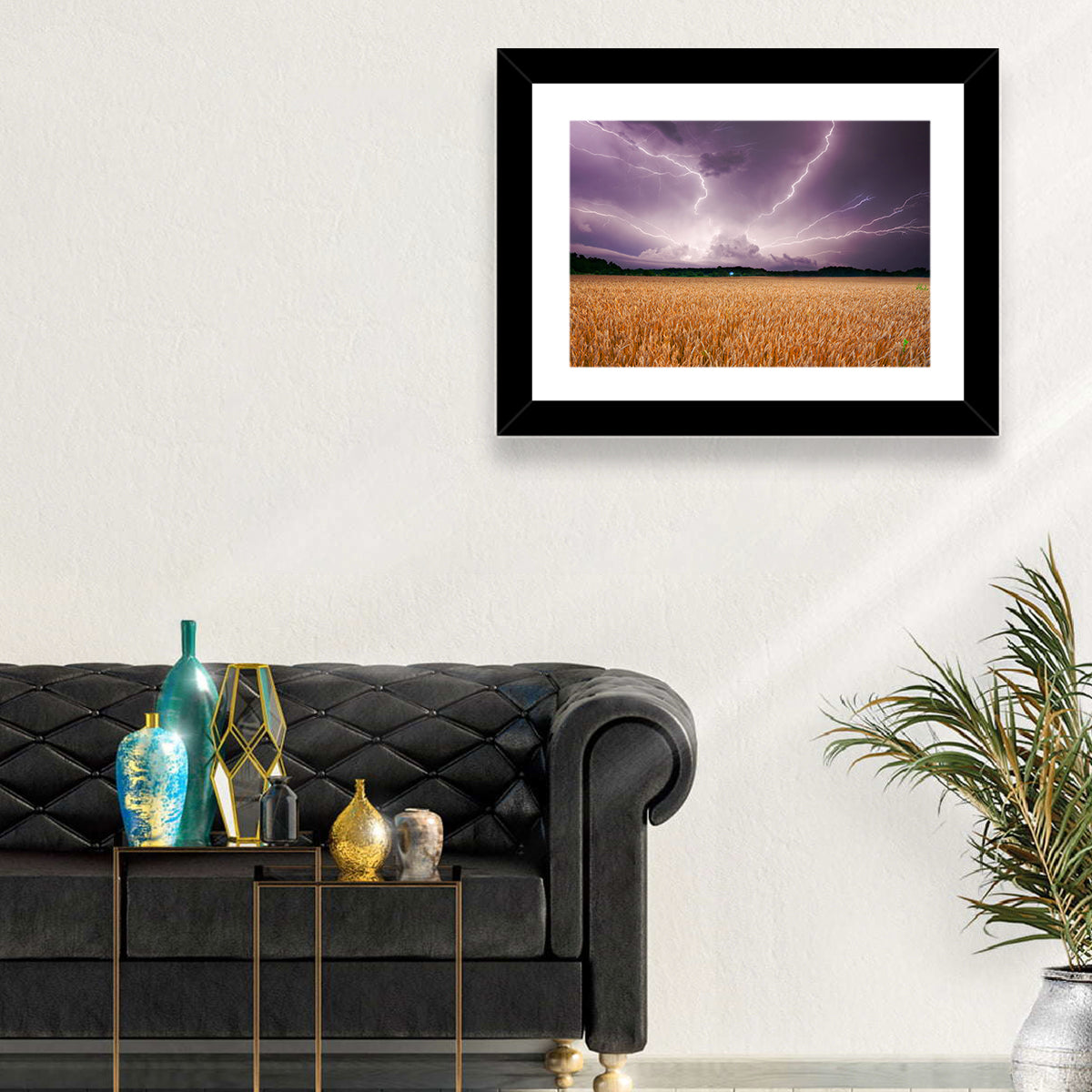 Lightning Over Wheat Field Wall Art in a room, landscape
